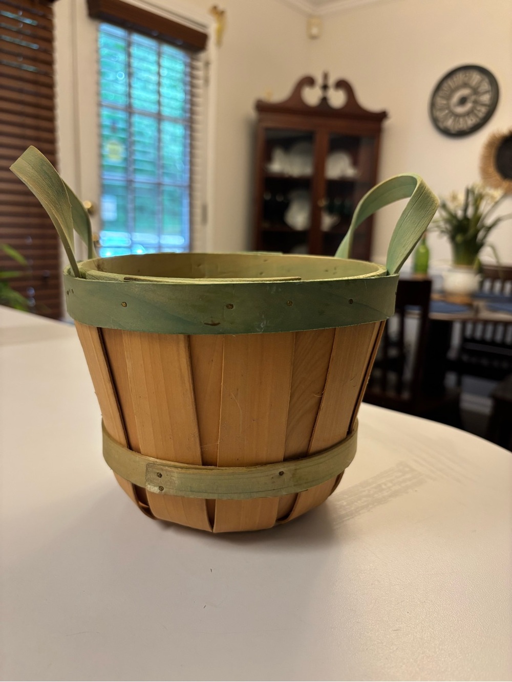 Celebrate It Wood Bushel Basket with Green Trim and Handles 5”